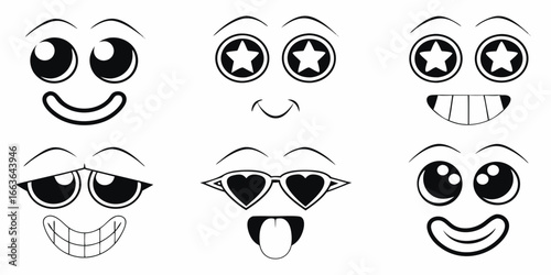 Collection of Six Stylized Cartoon Faces with Expressions