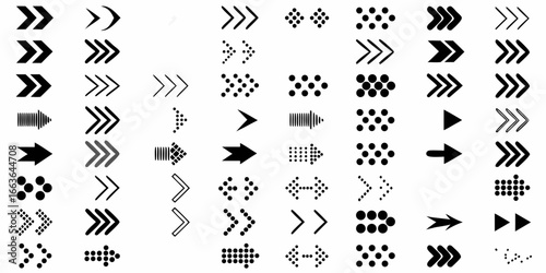 Collection of diverse black arrow icons direction