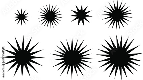 PrintStarburst shapes, geometric design, radial symmetry patterns, decorative graphic elements for abstract art, backgrounds, logo design, pattern creation, modern vector themes