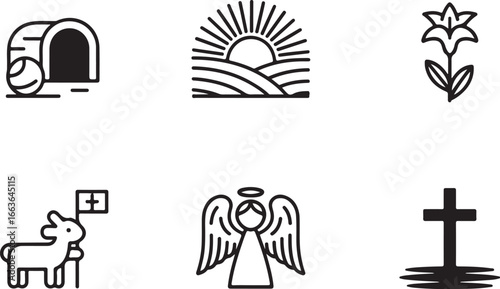Resurrection Easter Line Icon Set
