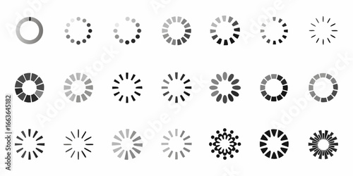 Assortment of radial progress spinners and loading icons