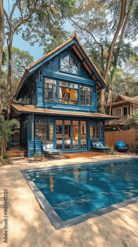 Tropical blue villa with pool