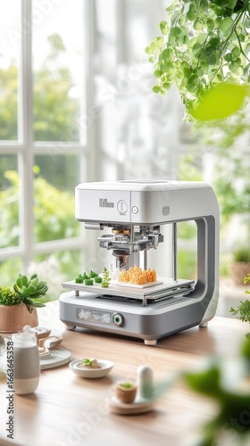 3D food printer printing edible food on a kitchen counter