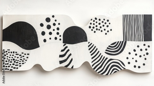 Abstract art piece with wavy shapes, dots, and lines