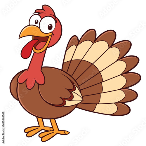 Cartoon turkey struts happily displaying its plumage with a cheerful expression and transparent background