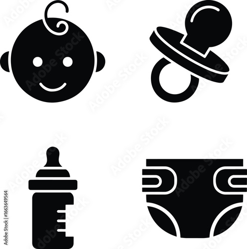 Baby essentials arranged neatly on white surface representing infancy and early childhood with simplicity and minimalist aesthetic.