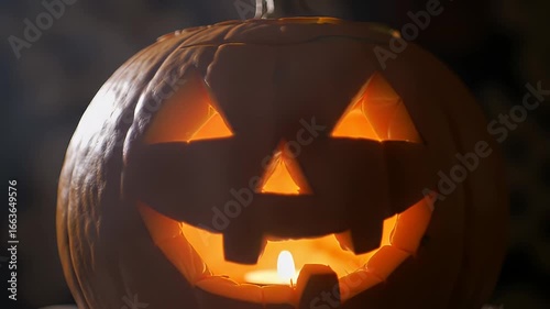 Footage Halloween's Enchanting Glow A Carved Pumpkin's Autumn Smile