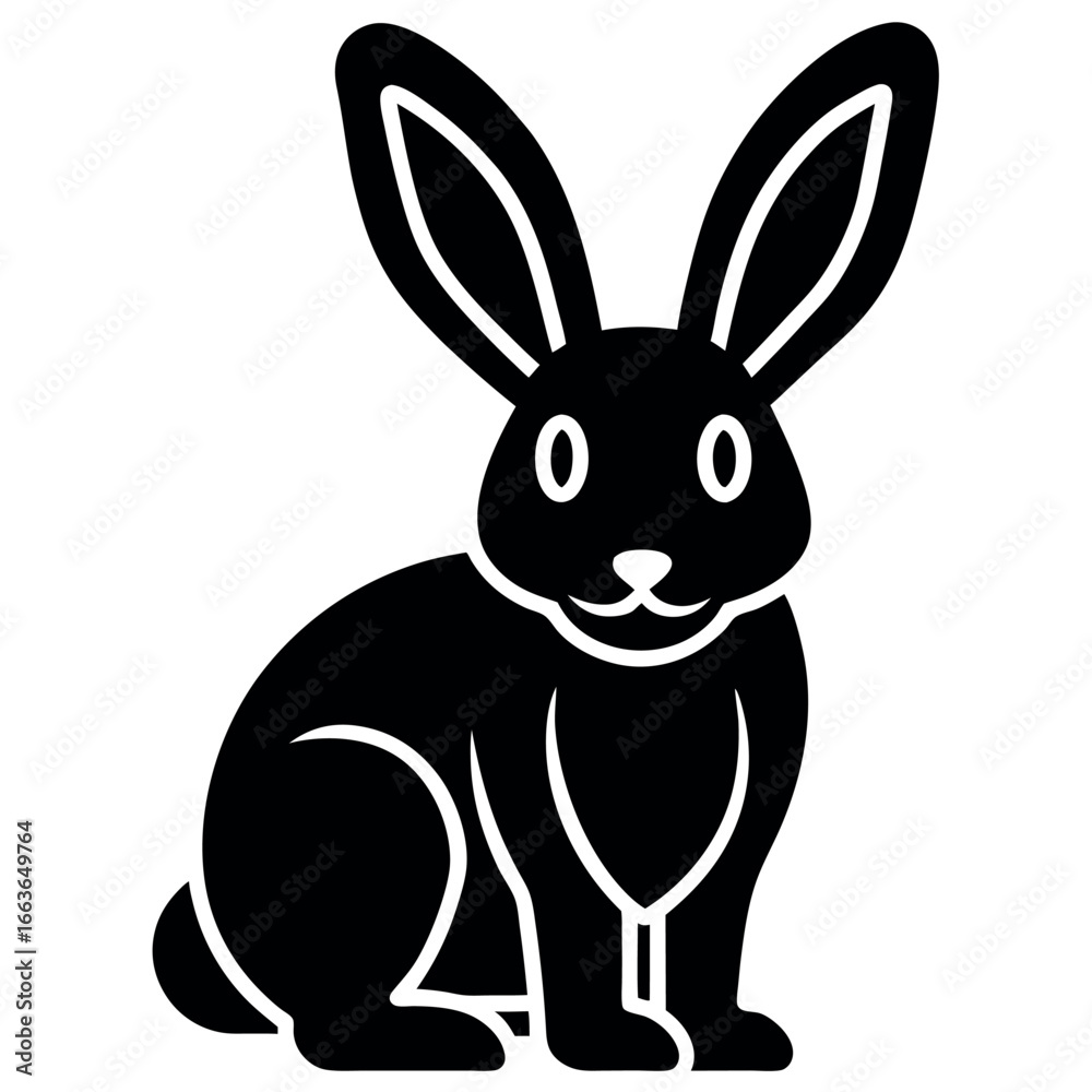 Fototapeta premium Elegant Black Rabbit Silhouette Vector Illustration for Easter and Spring Holiday Designs and Childrens Book Illustrations and Farm Animal Graphics