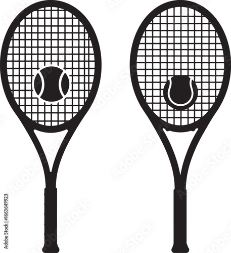 Two tennis rackets with tennis balls silhouette