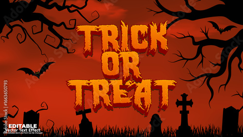 Trick or treat haunted halloween editable 3d vector text effect. Scary, ghost, and horror typography design for halloween.