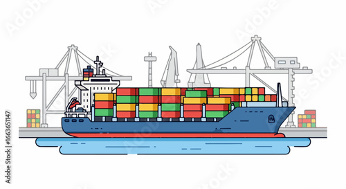 Cargo ship at the port ready for international shipping.