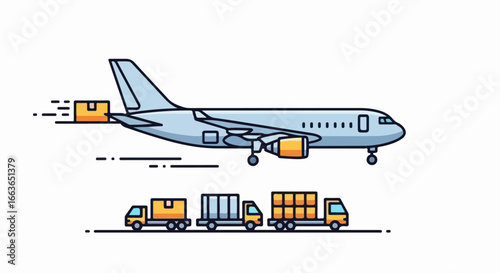 Global Logistics - Cargo Plane and Trucks Illustration.