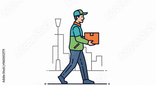 Delivery man walking with a package, delivering goods to the customer.