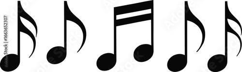 Musical Eighth Notes Vector Set Featuring Single and Beamed Quavers for Rhythm, Music Education, Composition, and Sheet Notation Design