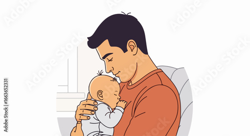 Loving father cradles his baby, a tender moment of family love.