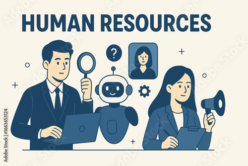 Diverse professionals utilizing advanced artificial intelligence recruitment tools for efficient business processes job searching interviews and cv writing representing modern human resources