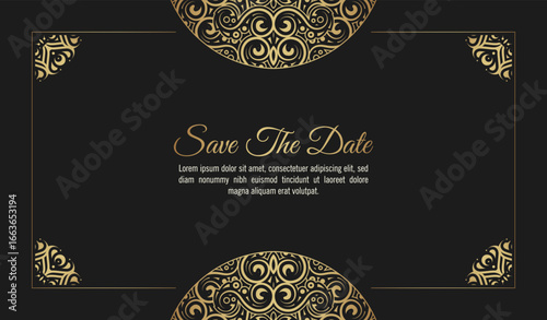 Elegant Golden Mandala Ornamental Frame for Save The Date Card