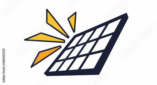 Solar Panel Illustration with Bright Sun Rays Symbolizing Renewable Energy Technology.