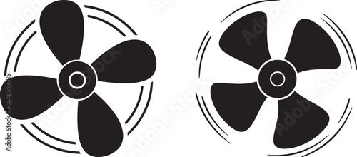 Two black propeller fan blades in a circular frame silhouette