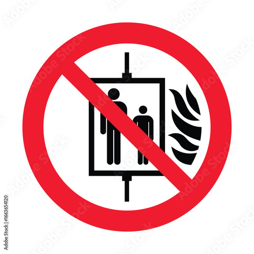 ISO 7010 P020 Prohibition Sign – Do Not Use Lift in Case of Fire Safety Symbol.