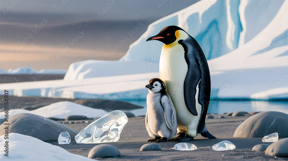 Fototapeta premium Brown Skua Feeding on Penguin Chick Near Elephant Island, Antarctica Harsh Wildlife Survival Scene 