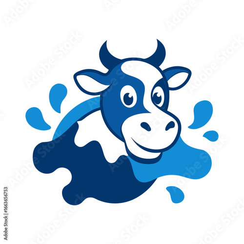 Cow mascot logo vector illustration in liquid milk