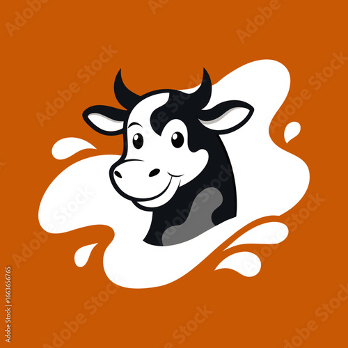 Cow mascot logo vector illustration in liquid milk