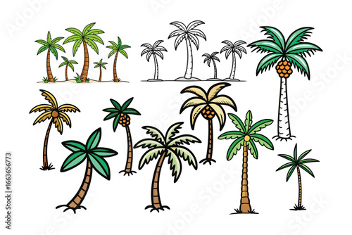 Collection of Stylized Palm Tree Illustrations