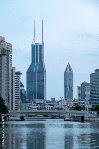 Urban architecture on the banks of the Suzhou River in Shanghai
