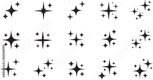Collection of sparkling starburst and sparkle icons shine glitter