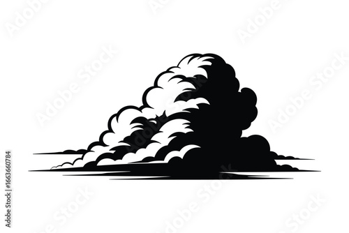Monochrome illustration of a large cumulus cloud formation in the sky