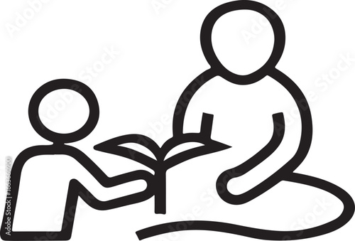 Silhouette of father reading book to child, ideal for family, education, and parenting designs.