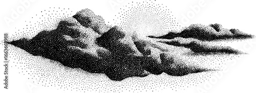 Abstract stipple dotwork illustration of clouds with gradation effect