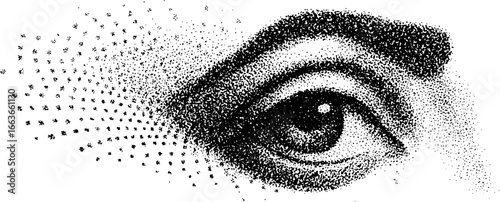 Anatomical eye in stippling dotwork technique for unique visual design