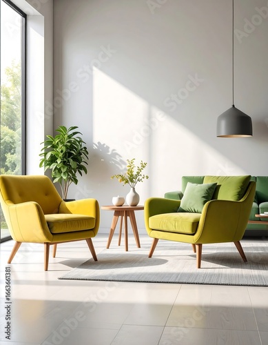 Wallpaper Mural Modern living room with yellow armchairs Torontodigital.ca
