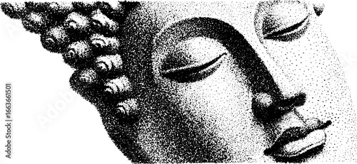 Buddha statue in stippling dotwork technique for spiritual art and meditation decor