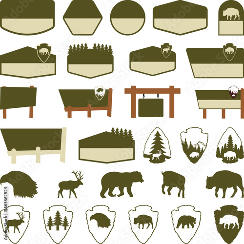 Customizable National Park Sign, National Park Clipart, National Park Sign Vector Silhouette, National Parks Sign Outlines, National Park Badges Silhouette, illustration with white background