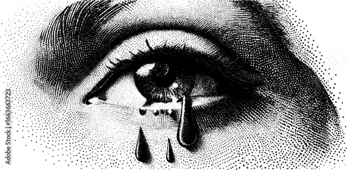 Emotional eye crying in stipple dotwork art - visual design for posters