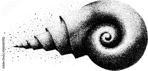 Stippling illustration of fibonacci spiral with dotwork technique for artistic design