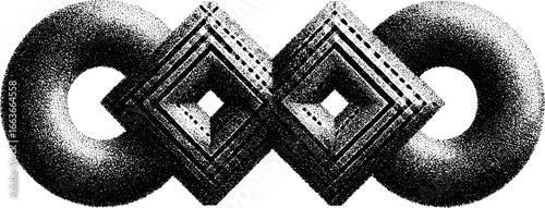 Abstract geometric stipple art design with circular and diamond shapes