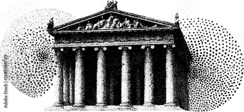 Stippling dotwork illustration of a greek temple for art and design inspiration