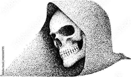 Grim reaper portrait with stippling technique for tattoo and design projects