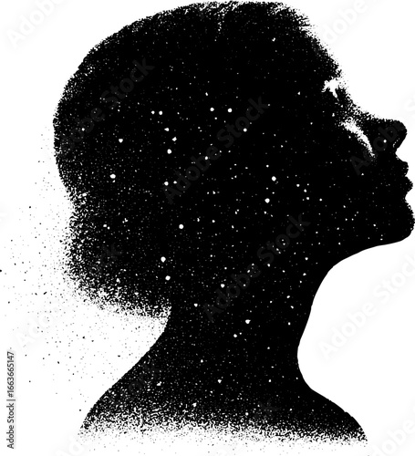Artistic human silhouette with stipple and dotwork techniques