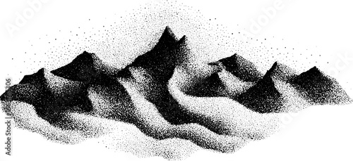 Intricate stippling dotwork of infinite fractal mountain landscape for artistic design