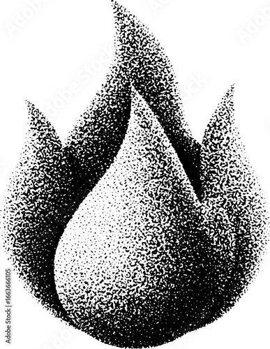 Minimalist flame design showcasing stippling and dotwork techniques
