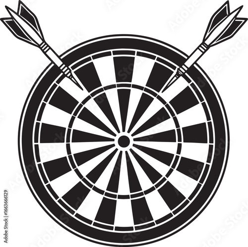 Monochrome dartboard with two darts illustration