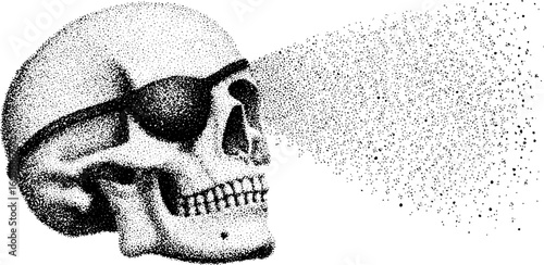 Pirate skull in dotwork style with eye patch for tattoo design