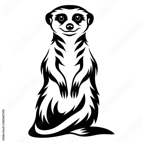 Black and white illustration of a cute meerkat standing upright
