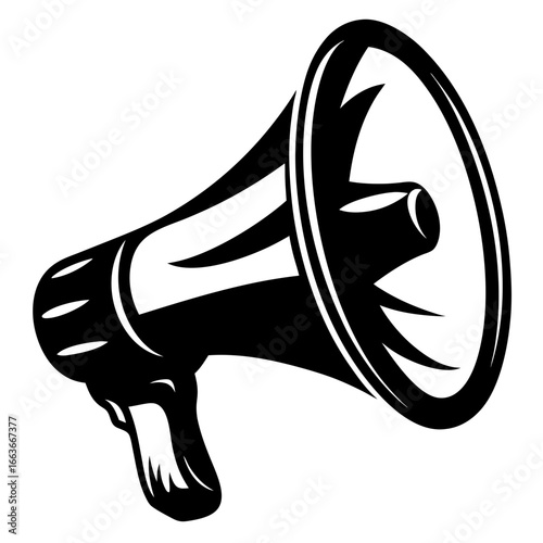 Monochromatic graphic illustration of a megaphone or bullhorn for announcements