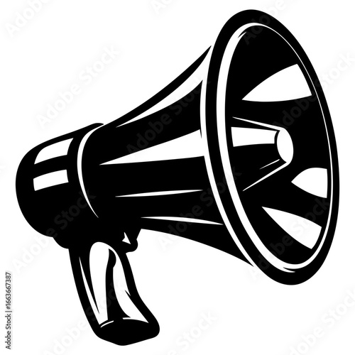 Bold black and white illustration of a classic megaphone design, ready to shout